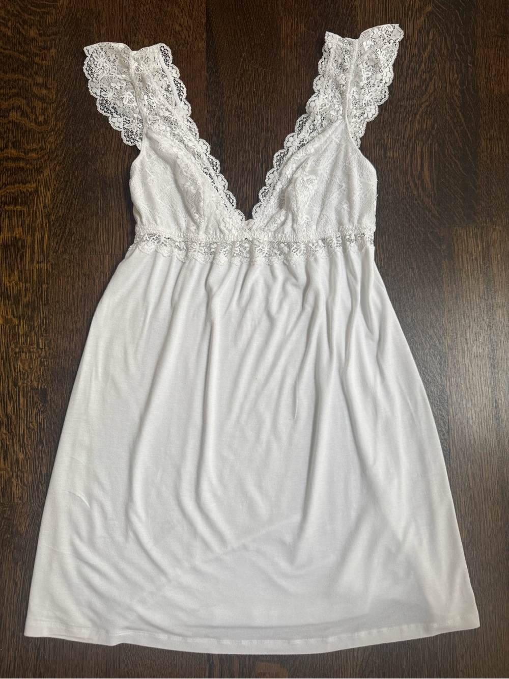 Eberjey White Lace-Trim V-Neck Chemise